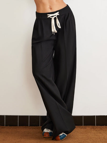 Plain Drawstring Wide-Leg Pants