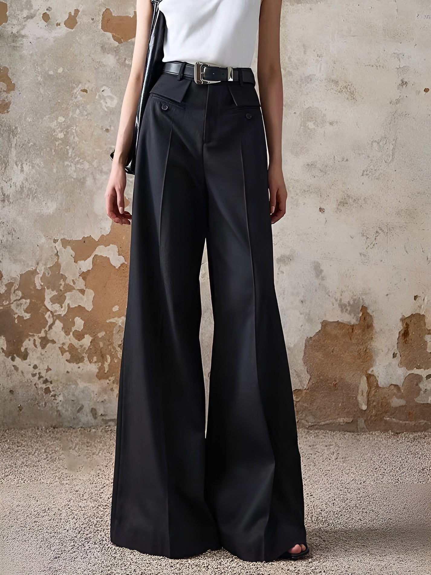 High-Waist Piping Bell Pants Without Belt