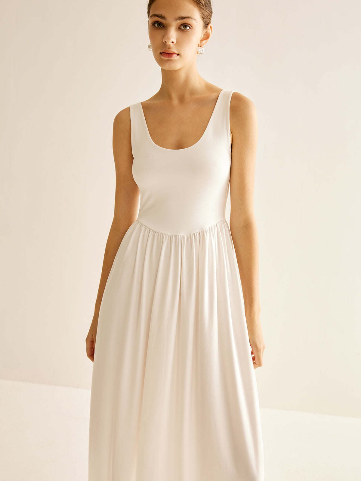 Ribbed Side Split Pleated Tank Dress