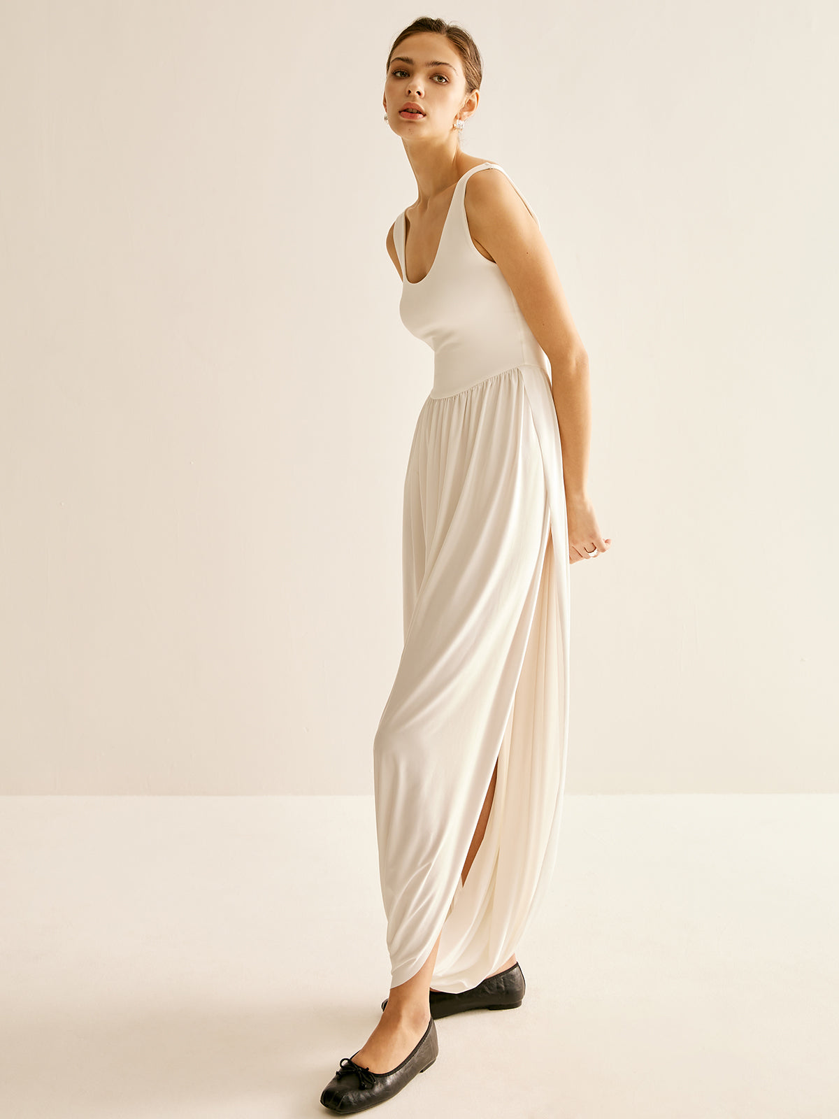 Ribbed Side Split Pleated Tank Dress