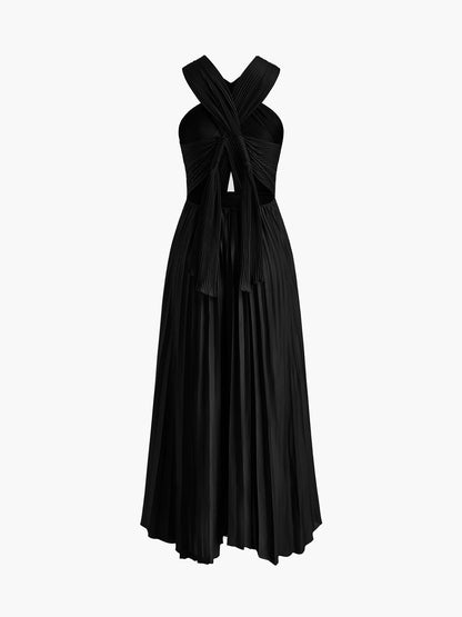 Criss Cross Pleated Long Dress