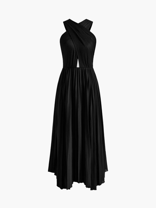 Criss Cross Pleated Long Dress