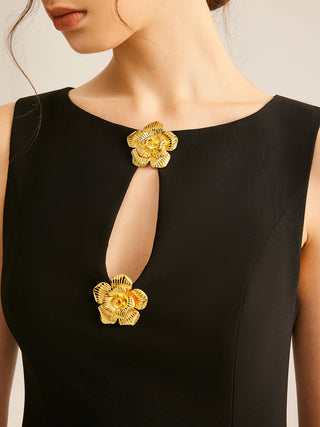 Golden Flower Brooch Cutout Tank Dress