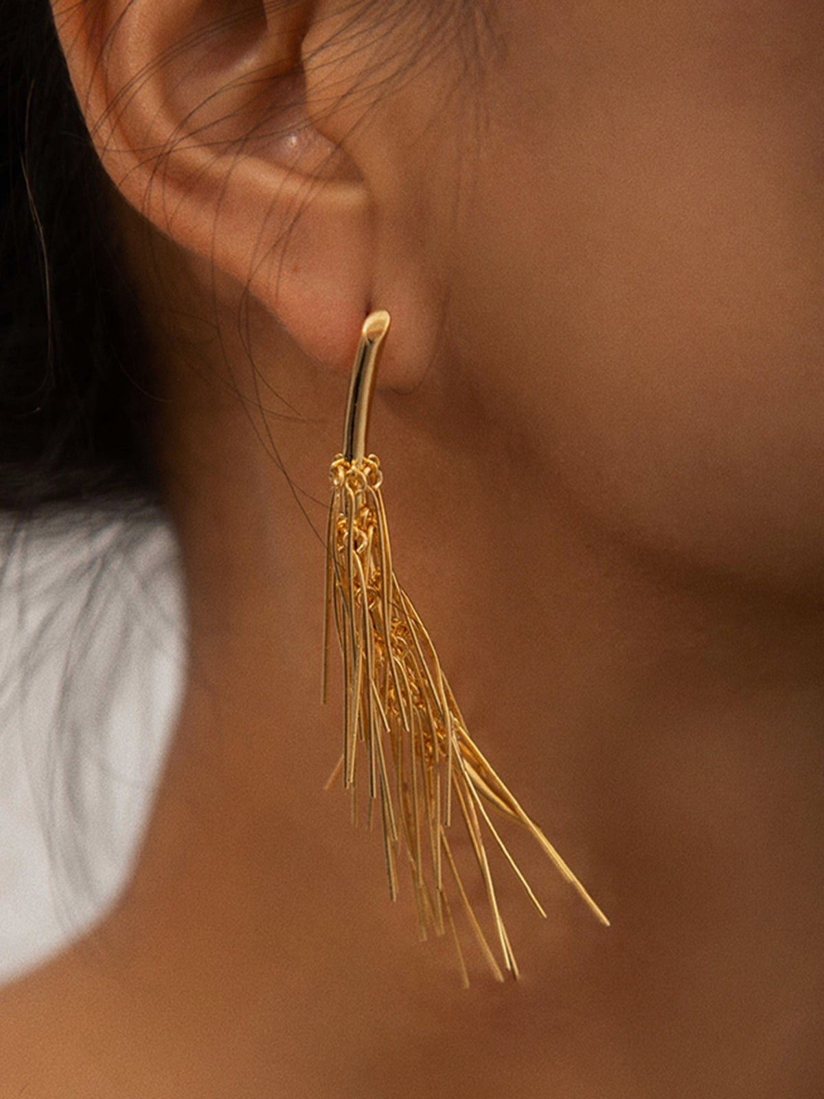 Golden Tassel Stud Earrings