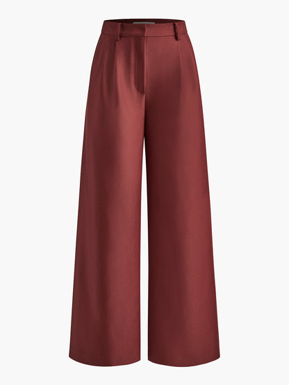 Solid Wide Leg Pants Without Belt