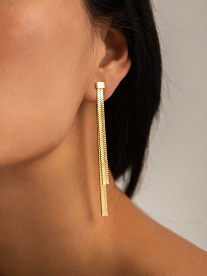 Golden Snake Chain Tassel Earrings