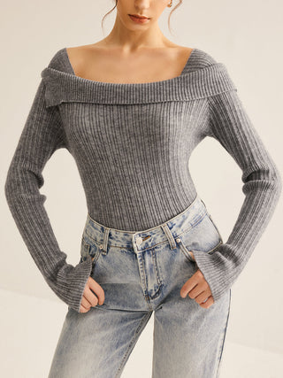 Cold Shoulder Ribbed Slim Sweater