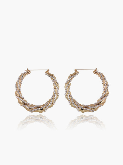 Rhinestone Bamboo Hoop Earrings