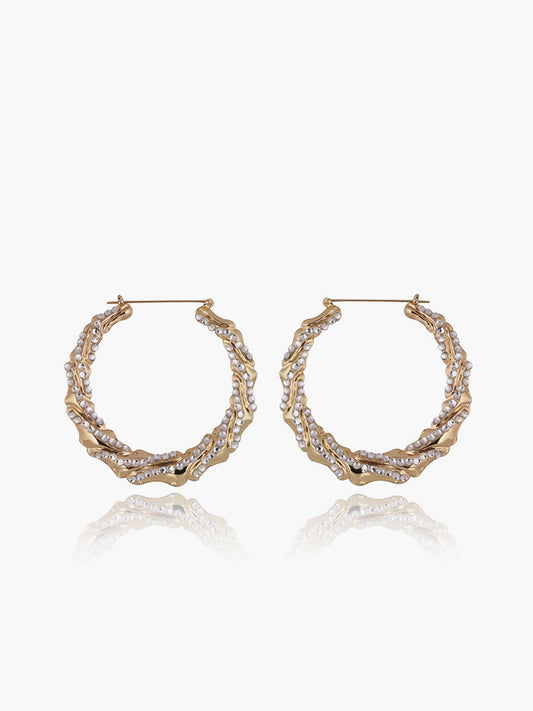 Rhinestone Bamboo Hoop Earrings