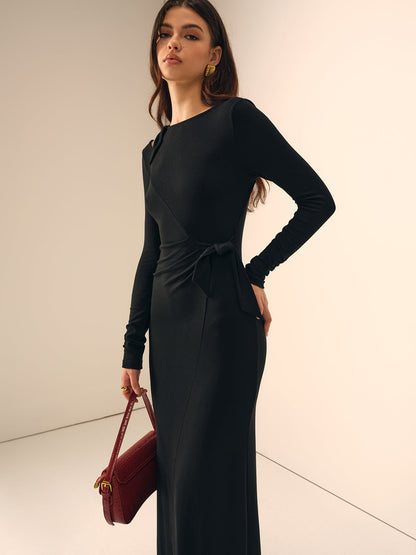 Long Sleeve Knotted Slim Dress