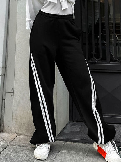 Drawstring Side Contrast Striped Pants