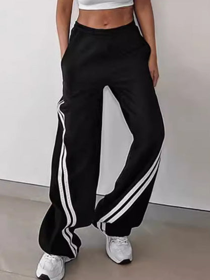 Drawstring Side Contrast Striped Pants