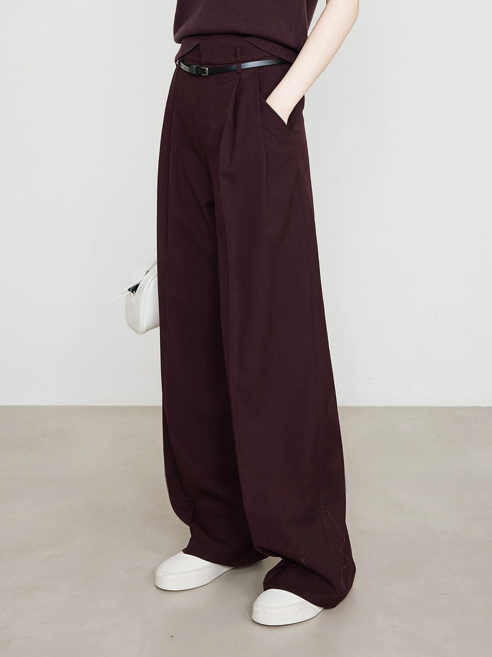 Utility High-Waist Pleated Pants Without Belt