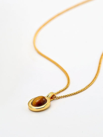 Minimalist Tiger Eye Pendant Necklace