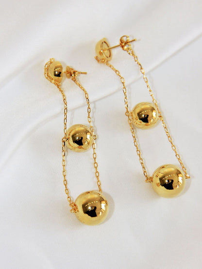 Elegant Triple Ball Pendant Earrings