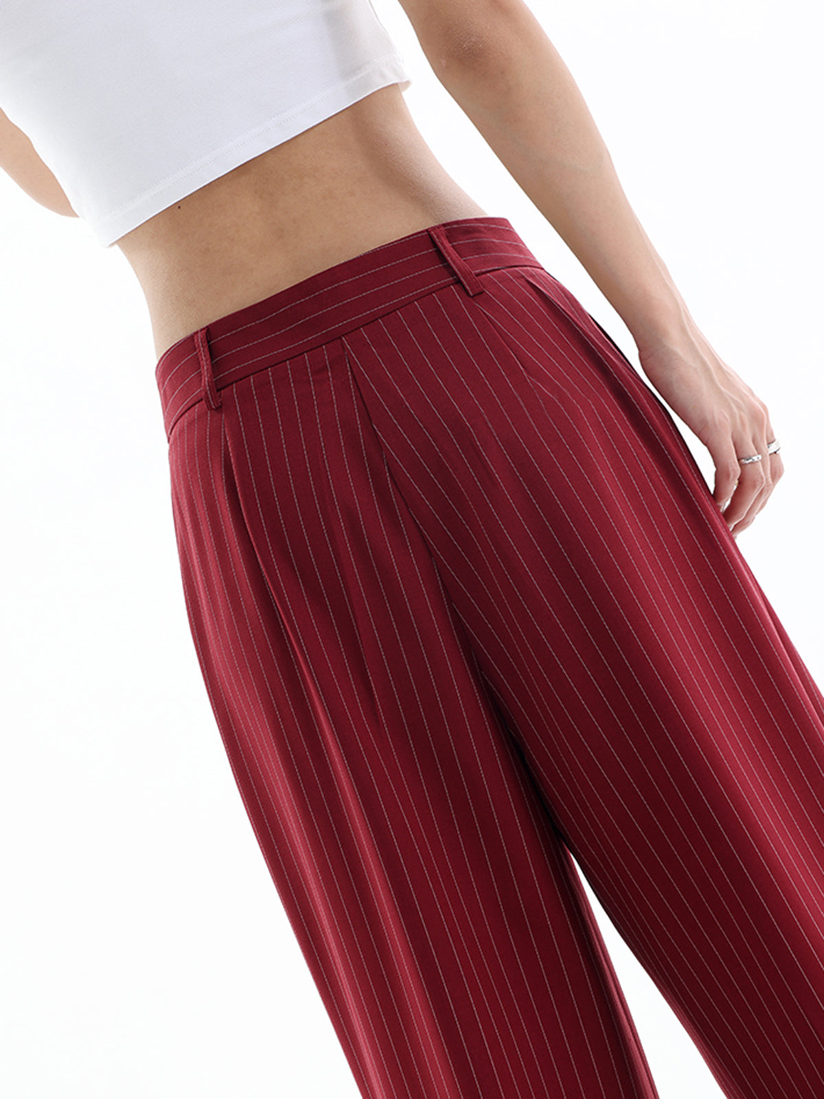 Asymmetrical High-Waist Pinstripe Pants