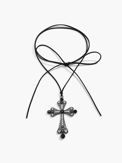 Halloween Rhinestone Cross Pendant Necklace