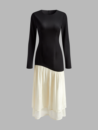 Two Tone Panel Pleated Dress