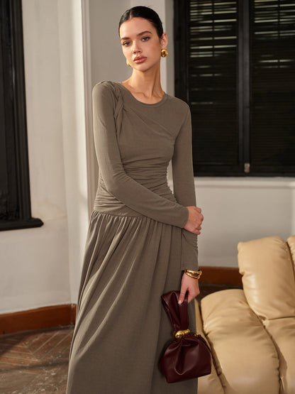 Knotted Pleated Jersey Dress