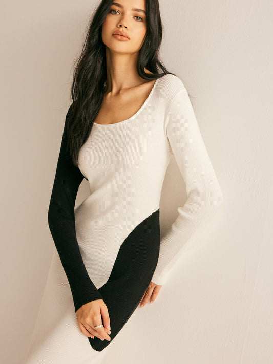 Square Neck Color Block Sweater Dress