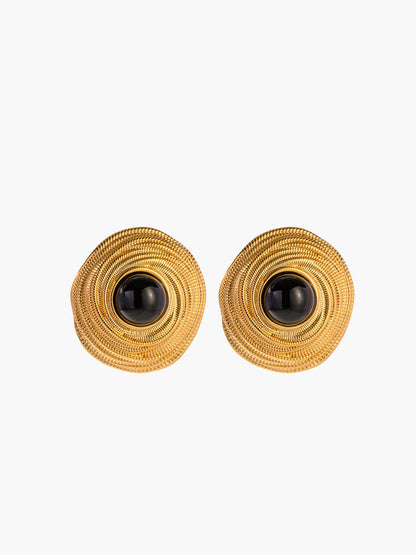 Golden Black Onyx Hoop Earrings