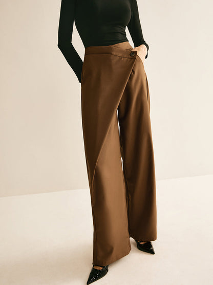 Asymmetrical Mid-Waist Straight Pants