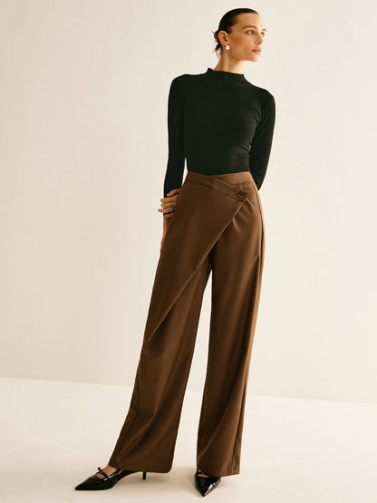 Asymmetrical Mid-Waist Straight Pants