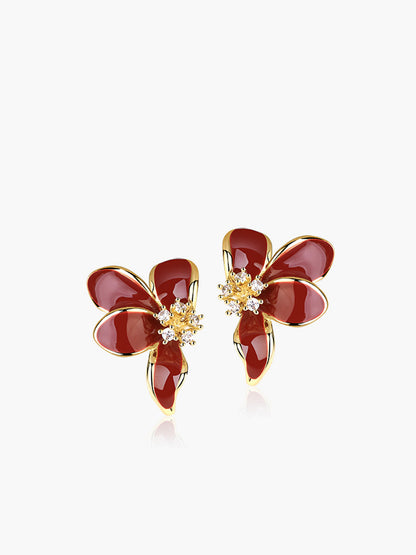 Vintage Rhinestone Floral Stud Earrings