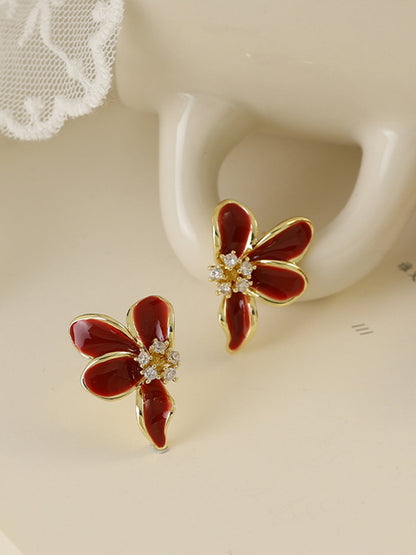 Vintage Rhinestone Floral Stud Earrings