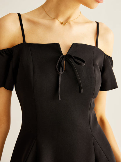 Spaghetti Strap Bow Zipper Dress