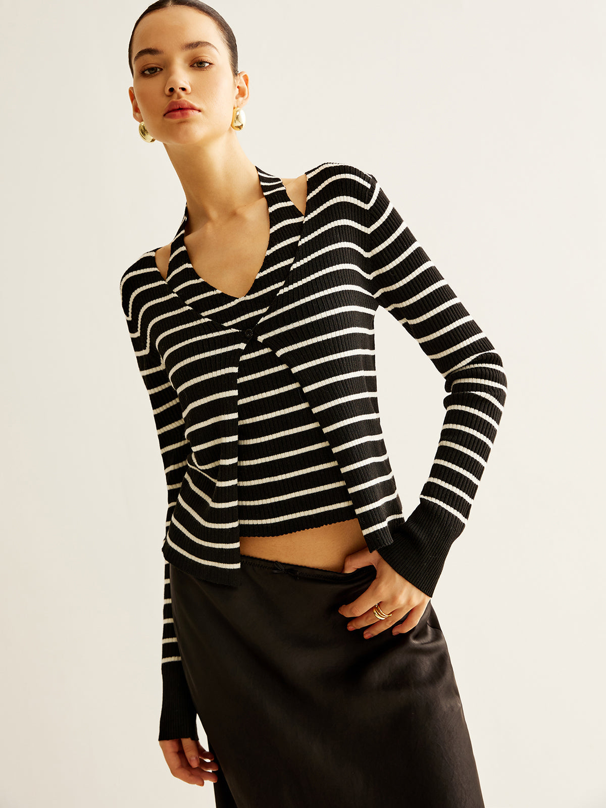 Ribbed Contrast Striped Sweater Co-ords