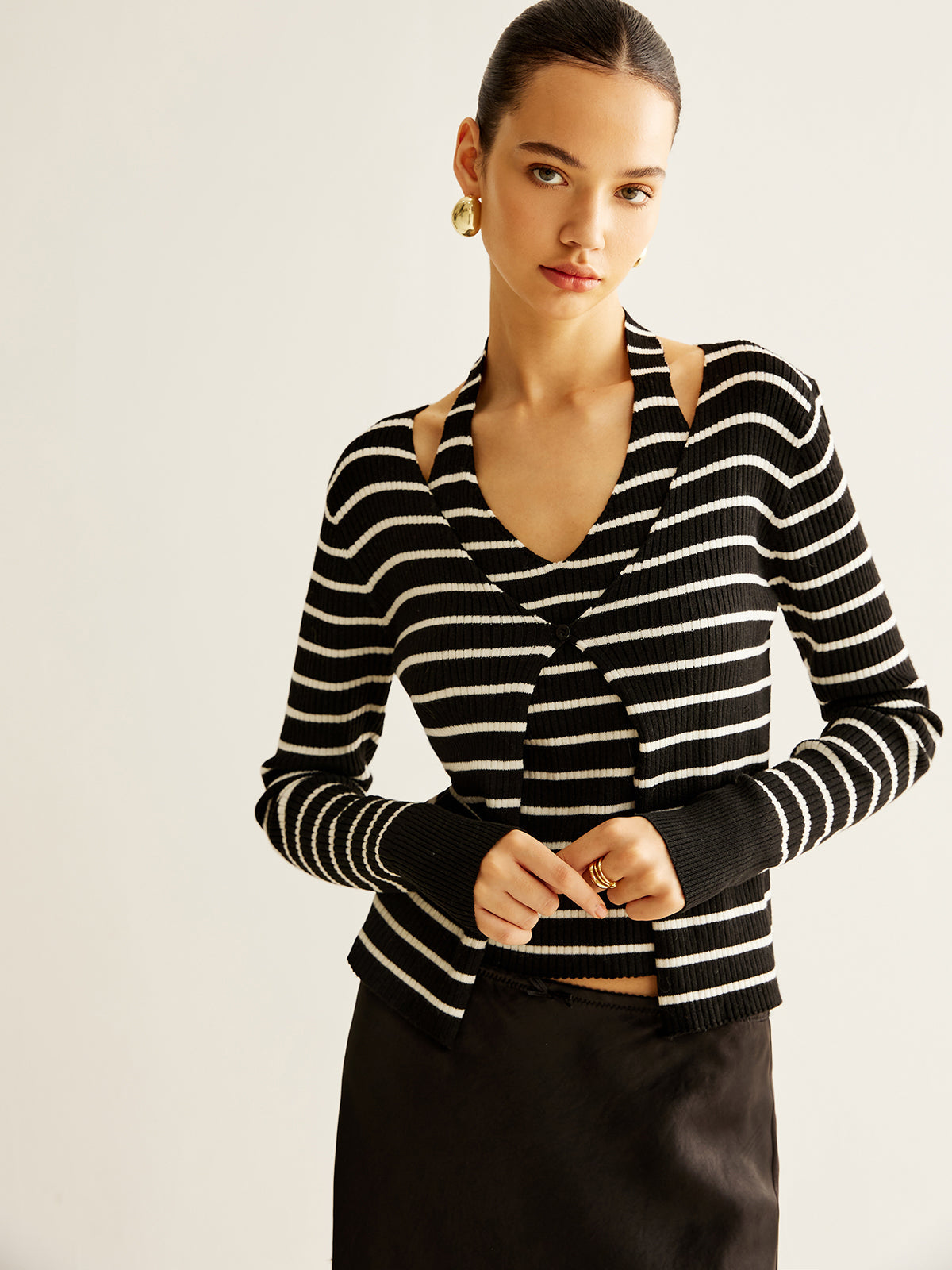 Ribbed Contrast Striped Sweater Co-ords