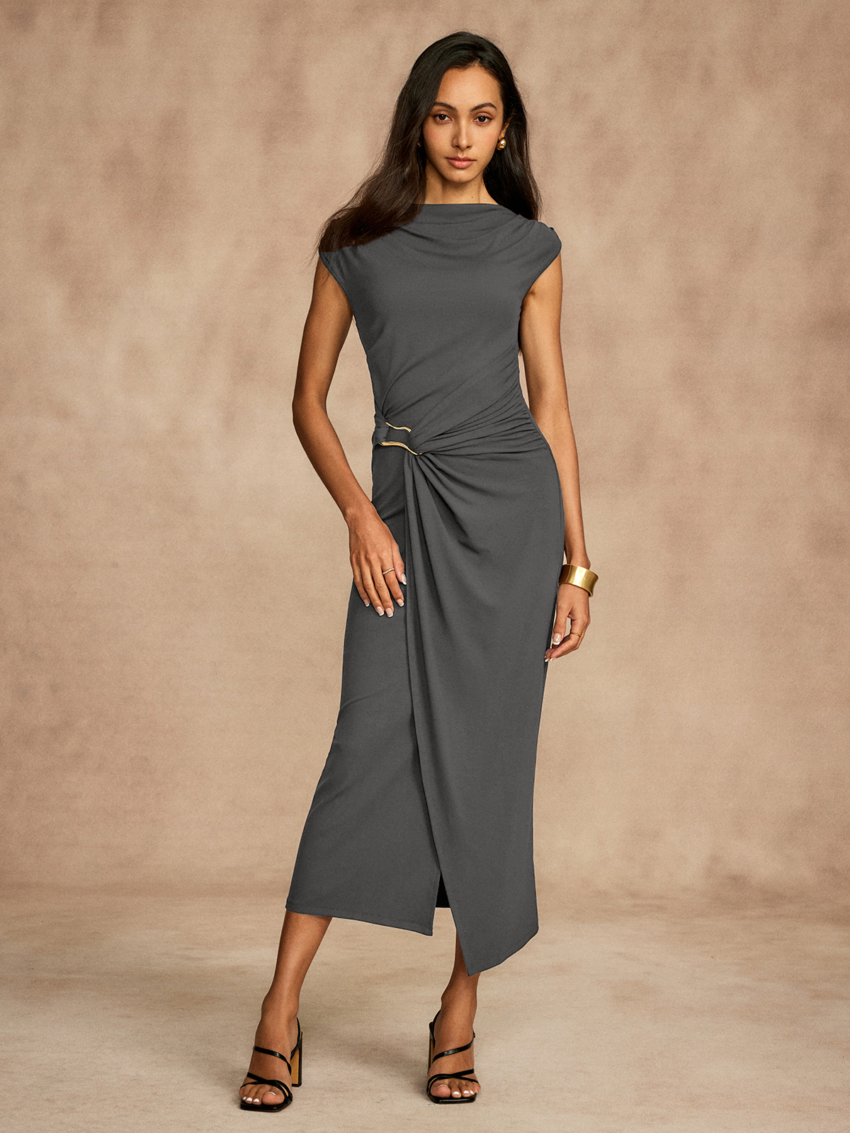 Pure Cotton Cap Sleeve Draped Dress