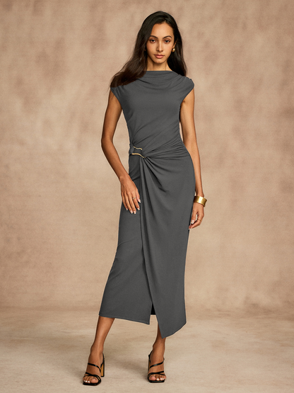 Pure Cotton Cap Sleeve Draped Dress