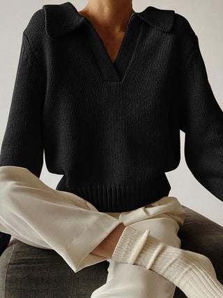 Lapel Ribbed Pullover Sweater