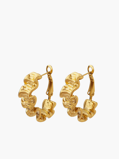 Pleated Wave Textured Hoop Earrings