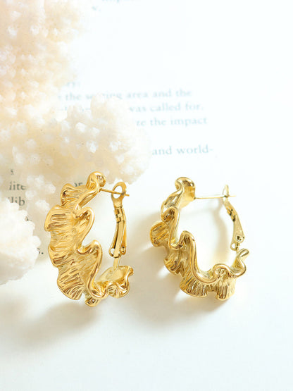 Pleated Wave Textured Hoop Earrings