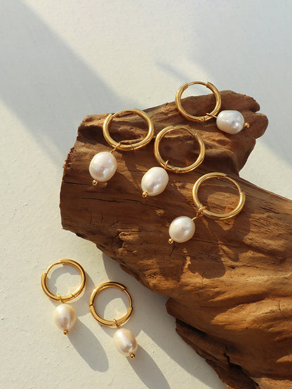 Hoop-Ring Pearl Drop Earrings