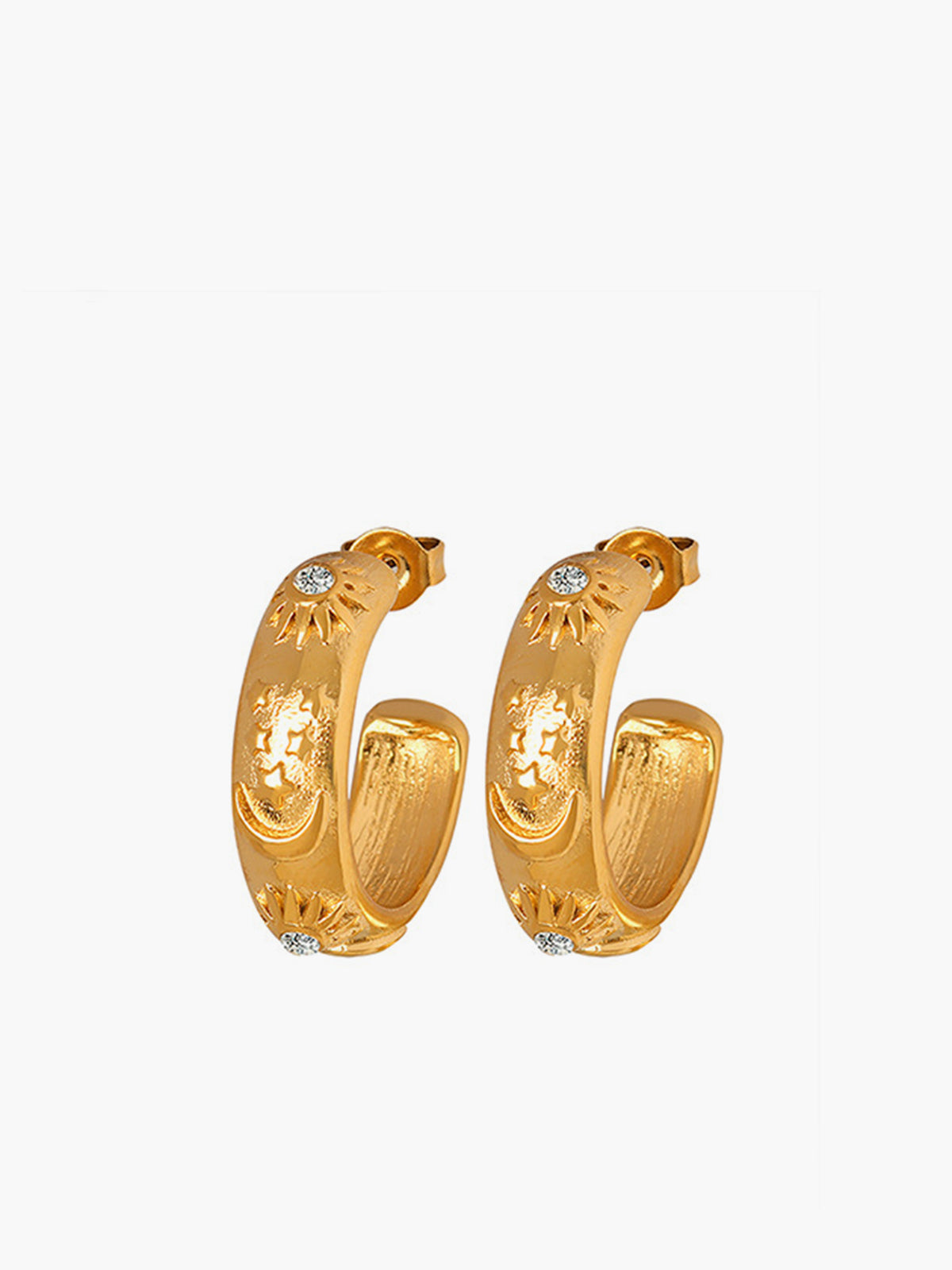 Embossed Pattern Zircon Hoop Earrings