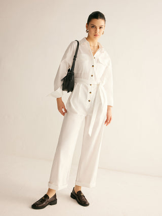 Minimalist Button Polo Jumpsuit With Belt