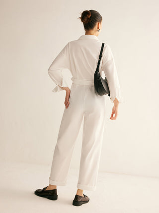 Minimalist Button Polo Jumpsuit With Belt