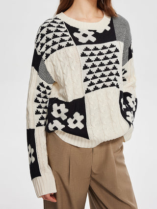 Color Block Cable-Knit Warm Sweater