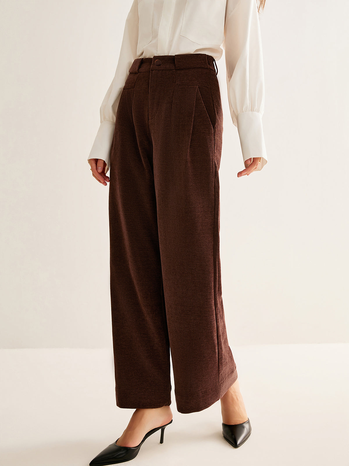 Corduroy Wide-Leg Pants Without Belt