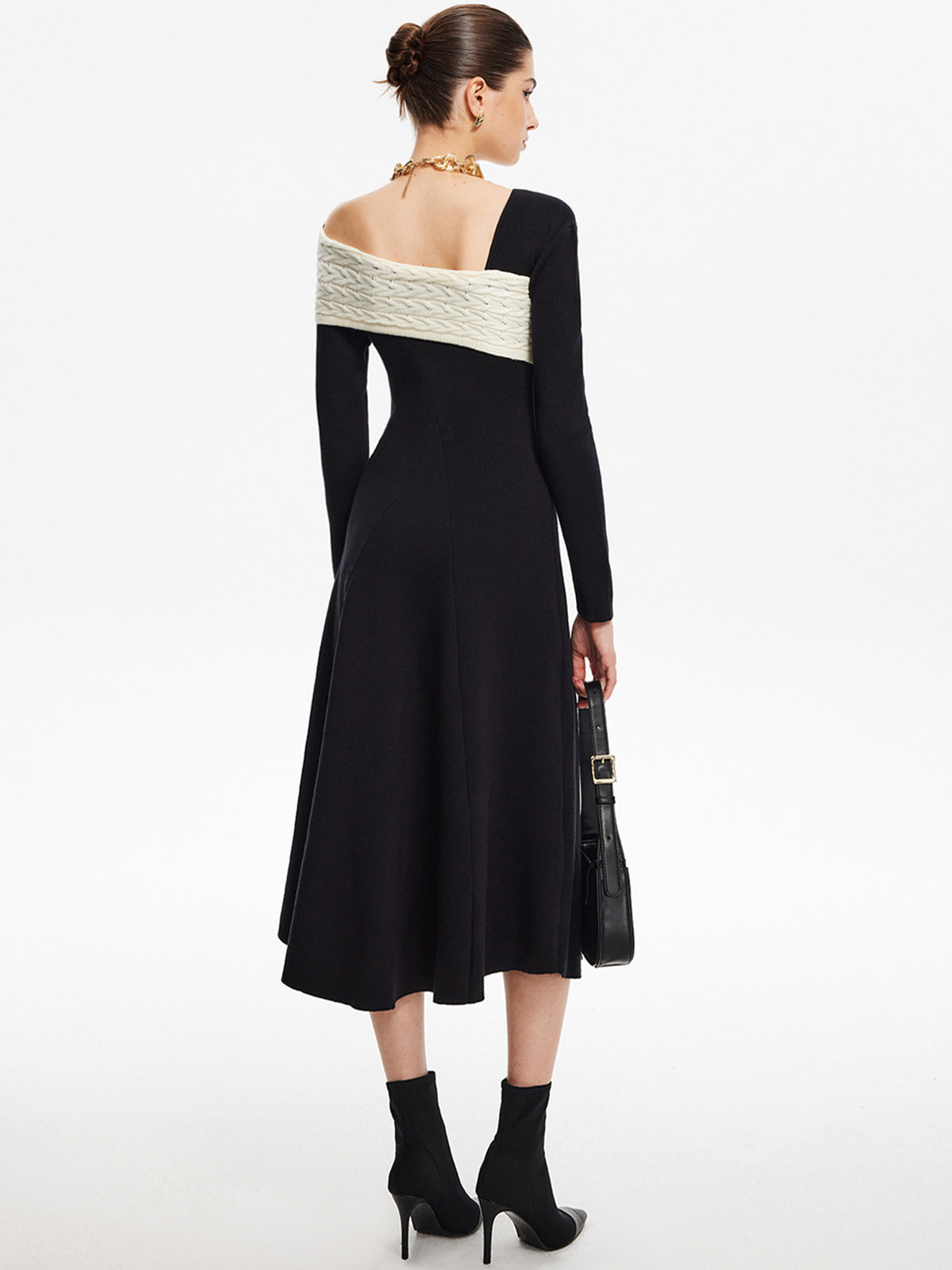 Color Block One-Shoulder Sweater Dress