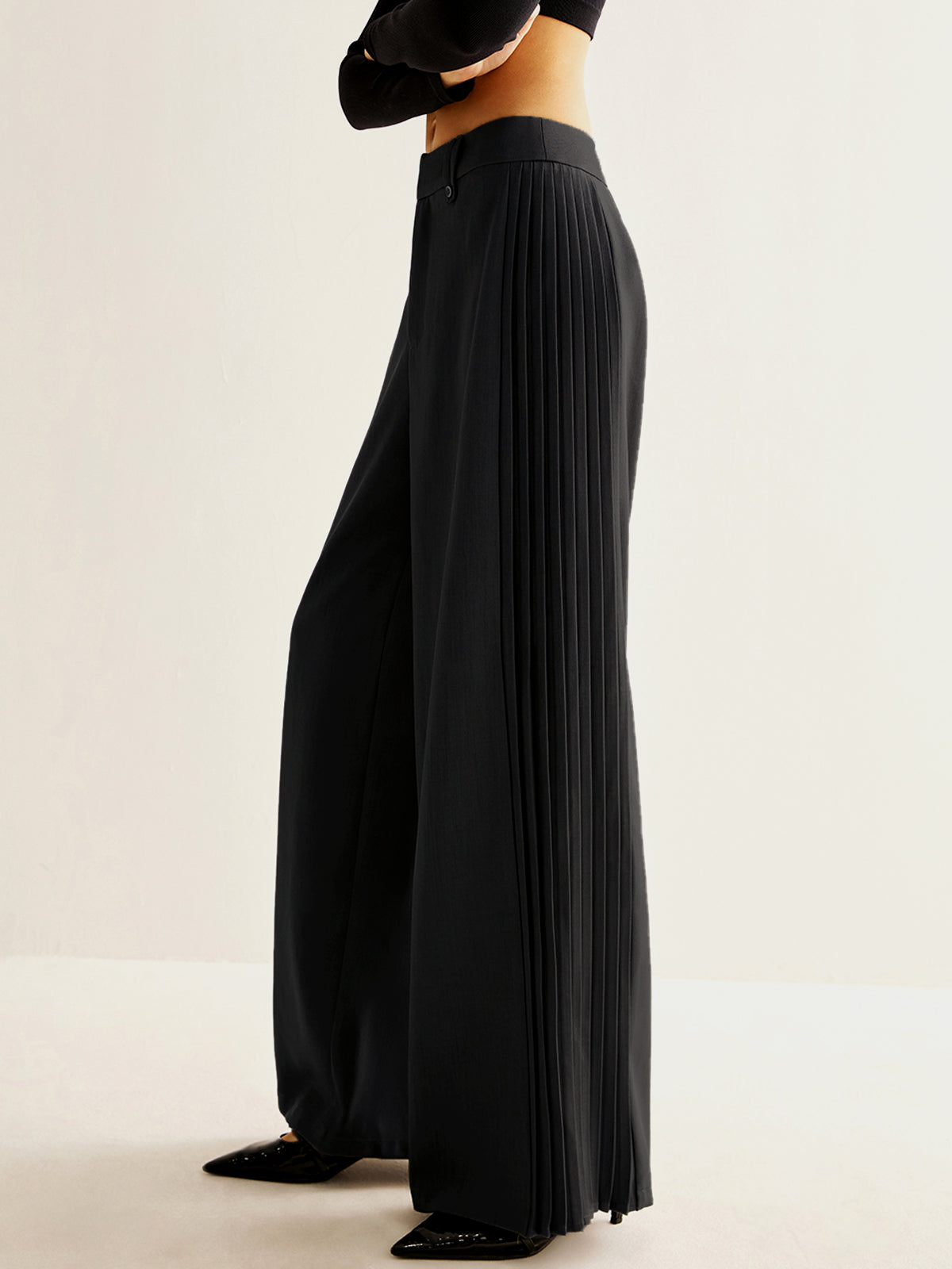 Side Pleated Wide-Leg Pants