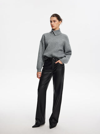 Minimalist Button Turtleneck Sweater