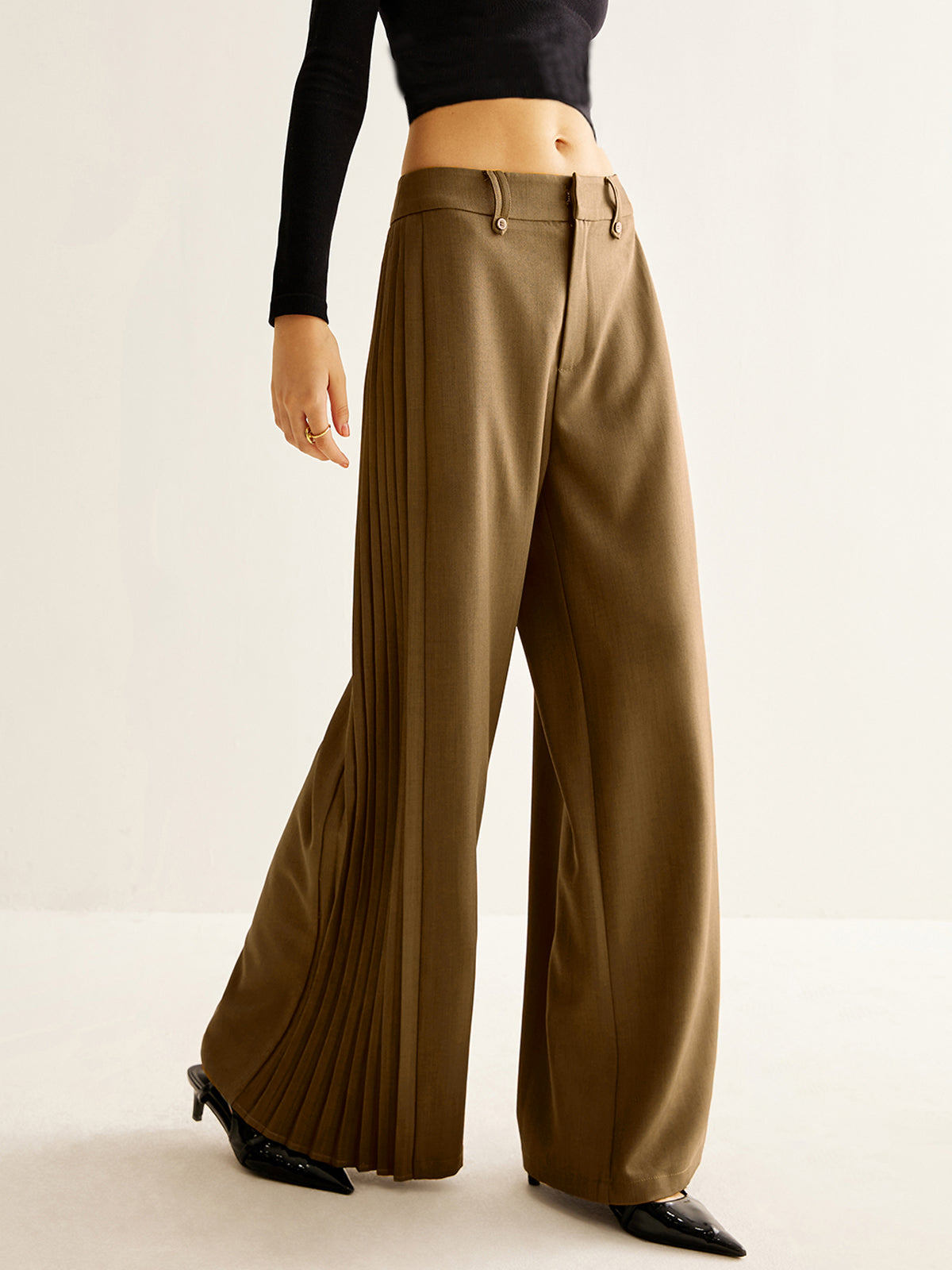 Side Pleated Wide-Leg Pants