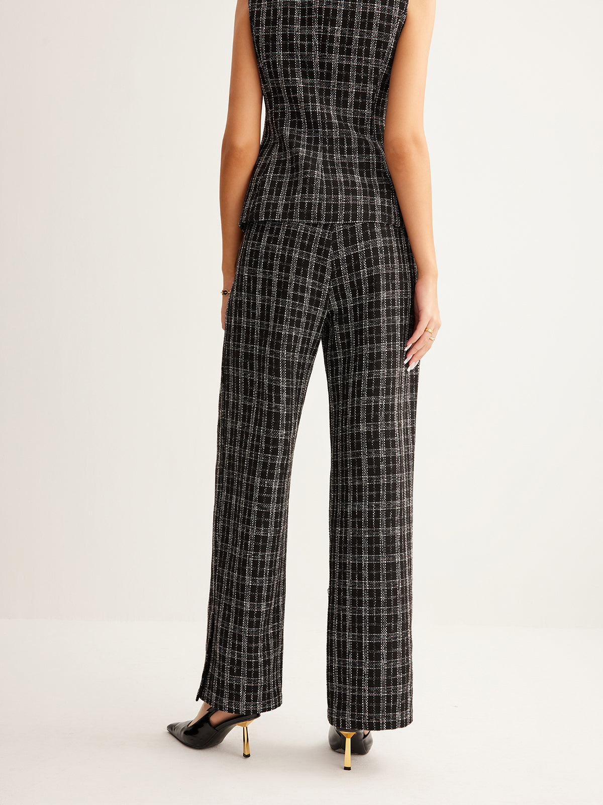 Casual Checked Tweed Pants