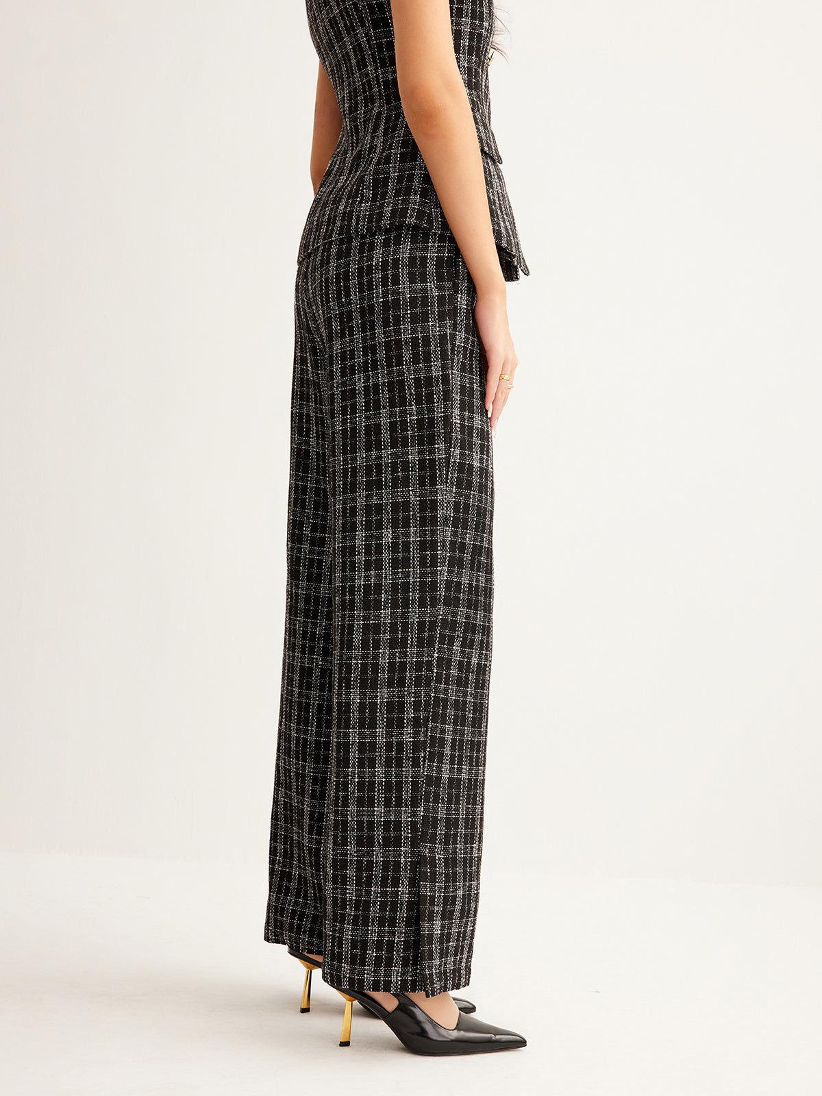 Casual Checked Tweed Pants