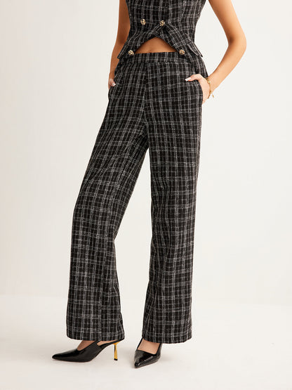 Casual Checked Tweed Pants